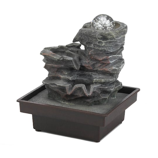 9" Glass Orb on Rocks LED Tabletop Fountain